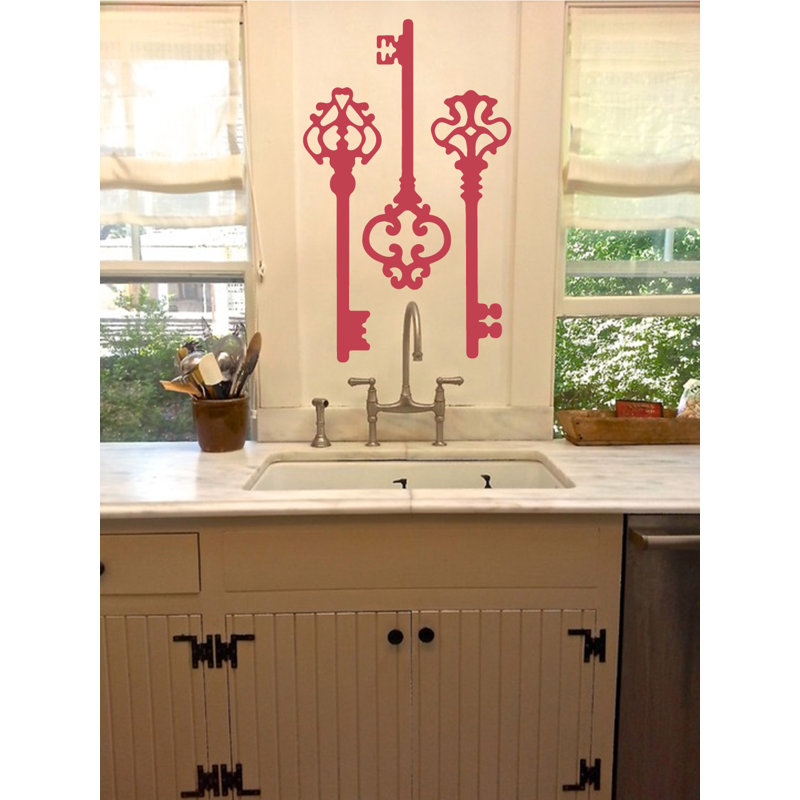 Décalcomanie murale clés squelettes, Rouge Dahlia, H 22 po x l 21 po x P 0,01 po