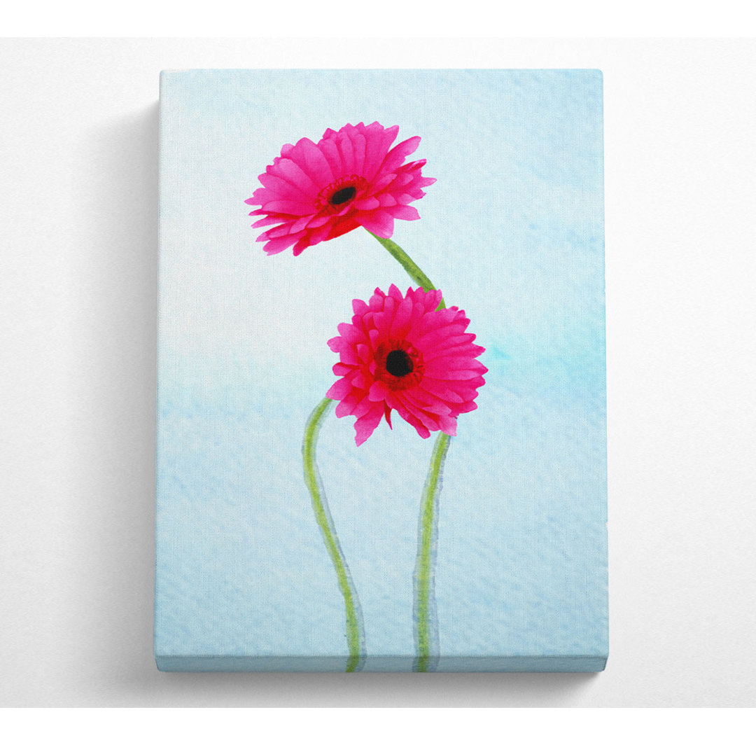 Cerise Daisy Duo On Blue - Kunstdrucke auf Leinwand - Wrapped Canvas