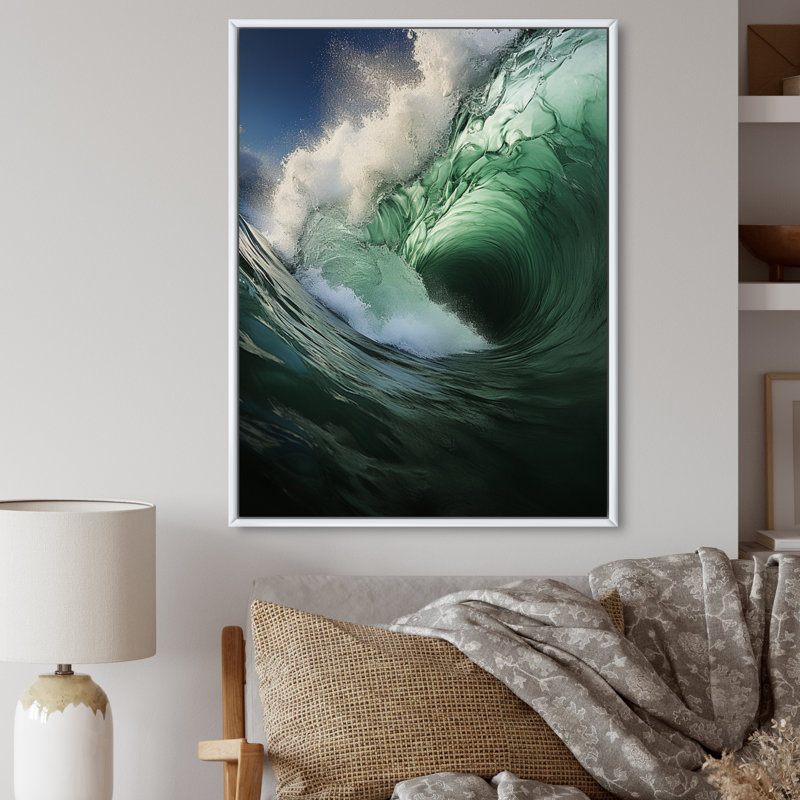 Jaalen Coastal Majestic Waves II, H 32 po x l 24 po x P 1 po, Cadre flottant blanc