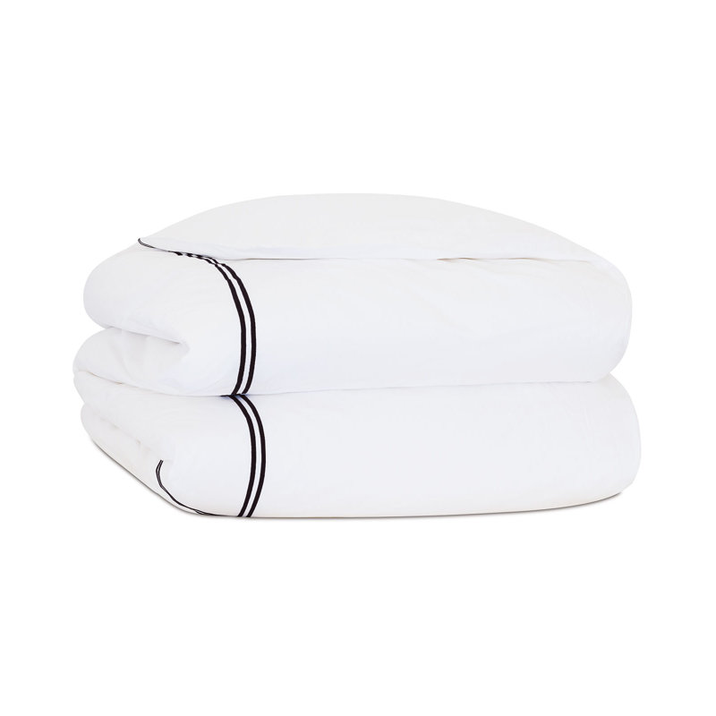 Enzo Cotton Percale Duvet Cover, Cal. King Duvet Cover, White/Black