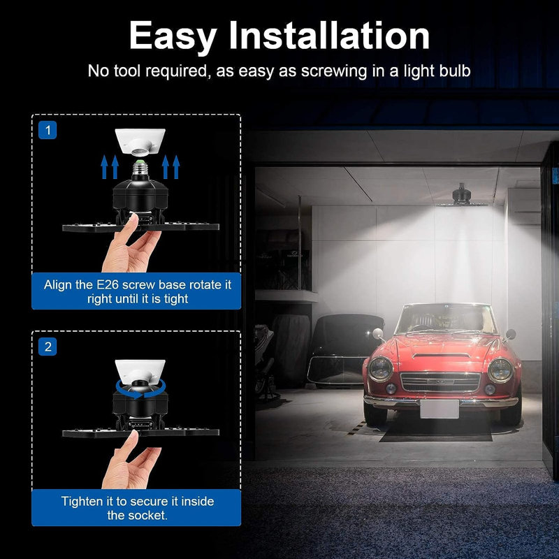 Luminaire de garage 4 lumières DEL à 4 feuilles, plafonnier déformable 80 watts