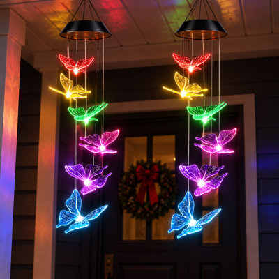 Carillon solaire papillon à DEL à couleurs changeantes pour l'extérieur, idéal pour le jardin, la terrasse, le porche et la décoration de Noël