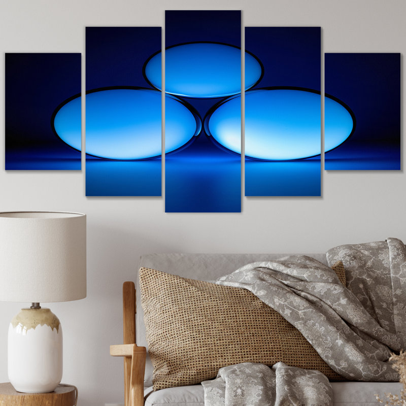  «Serenity Circlescapes Kind Of Blue II - Impression sur toile géométrique moderne - 5 panneaux