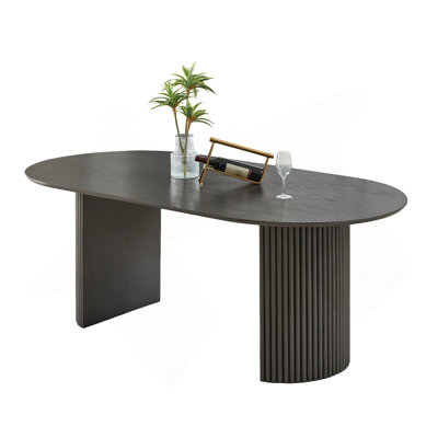 Venezia 80" Oval Grey Oak Finish Dining Table With Dual Pedestal Base – Seats 6