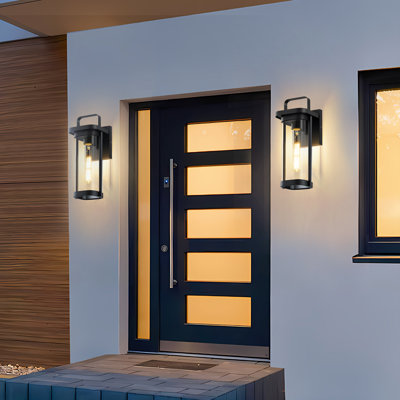 Outdoor Wall Lantern  13.5 Inch, Modern Black Exterior Wall Light With Clear Glass Shade,  Waterproof Porch Sconces For Patio, Entryway, Garage Door, E26 Base (Bulb Not Included)