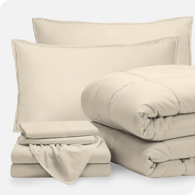 Lit dans un sac en microfibre 1800 de qualité supérieure 1800, Sable / sable, Édredon double TG + 6 pièces supplémentaires