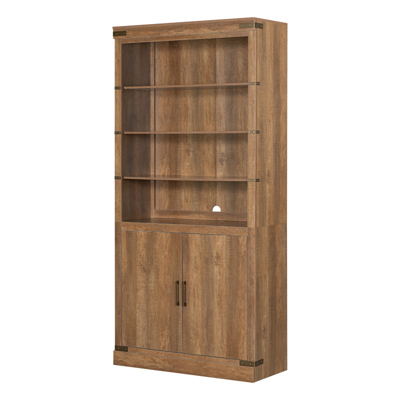 83.4"Tall Modern Bookshelf with Doors, Farmhouse Bookcase with 3-Tier Adjustable Shelves, Display Shelves with LED Light,Large Storage Cabinet for Living Room,Home Office, Walnut