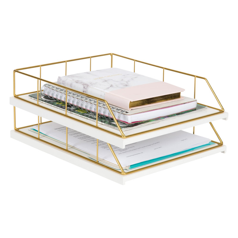 Mccaslin Stackable File Organizer, White, Gold