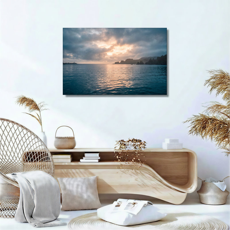 Ensemble de 1 tableau sur toile représentant un coucher de soleil sur la mer, 12"H x 18"W, Wrapped Canvas