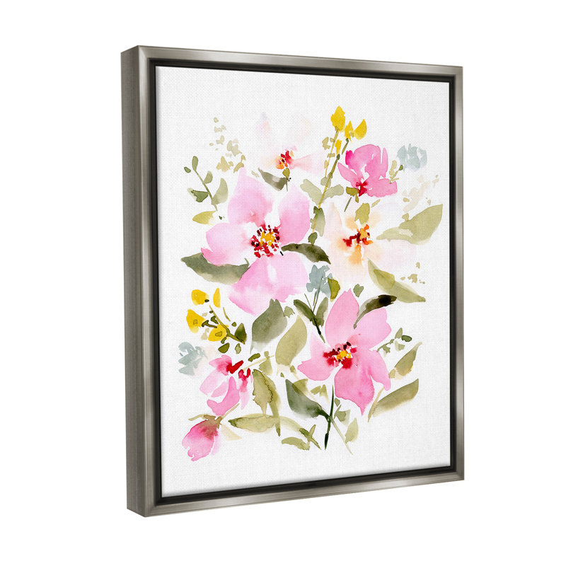 «Pink Blossom Motif Floater Frame» par Victoria Barnes sur, Cadre flottant gris lustré, H 31 po x l 25 po