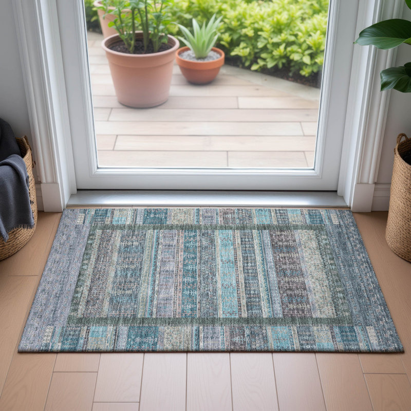 Machine Washable Indoor/Outdoor Meredith ACN2160 Striped Rug, Rectangle 1'8" x 2'6"