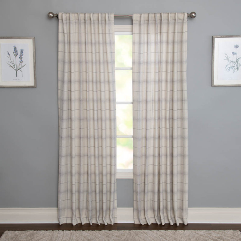 Erlandson 100% Polyester Light-Filtering Plaid Curtain Panel with Rod Pocket Top, 50" W x 108" L, Cream