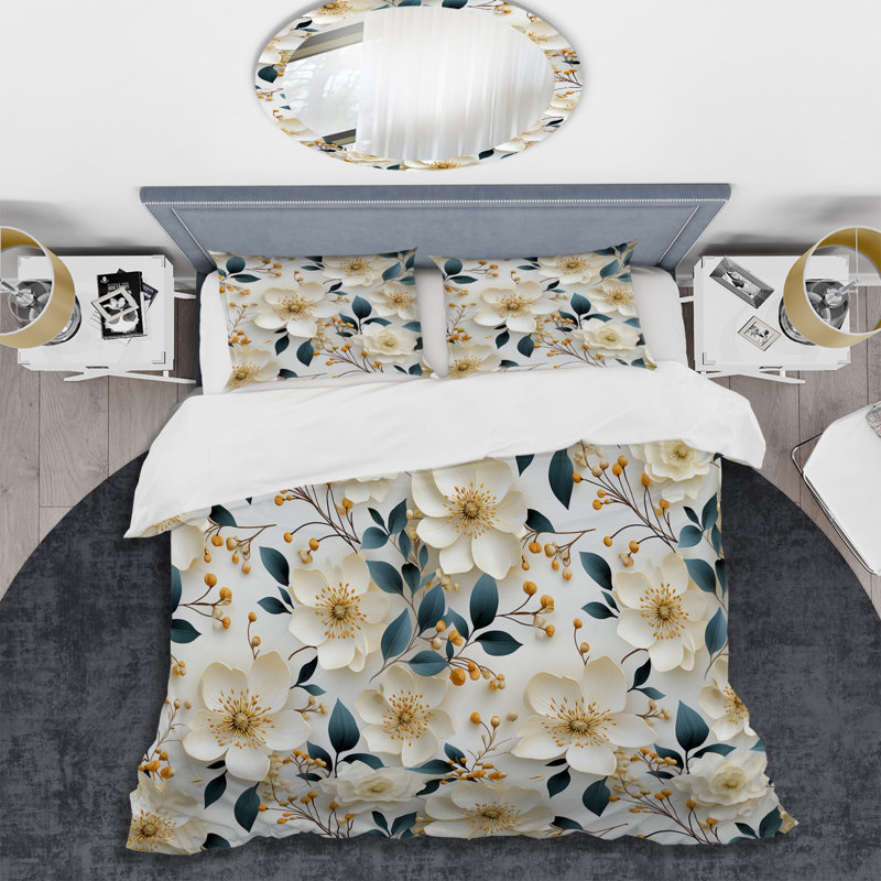 Ensemble de housse de couette White Poppies Minimalist Floral Elegance III - Floral