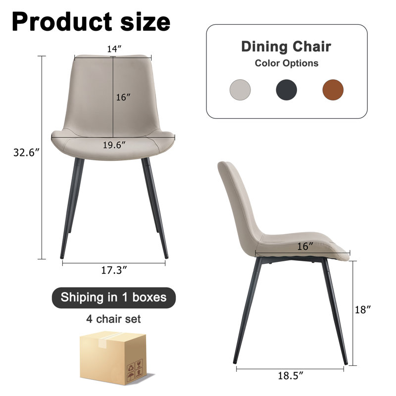 Upholstered Dining Chair with Carbon Steel Legs (Set of 4), Gray, 4