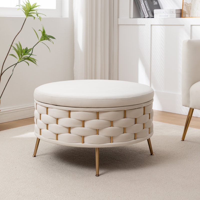 Repose-pieds rond avec rangement Cristen, Beige