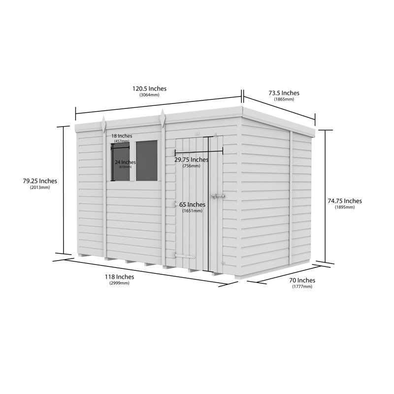 Total Sheds 10ft x 6ft Composite Pent Garden Shed - Single Door - With Windows - EPDM Rubber Roof - UK Manufactured