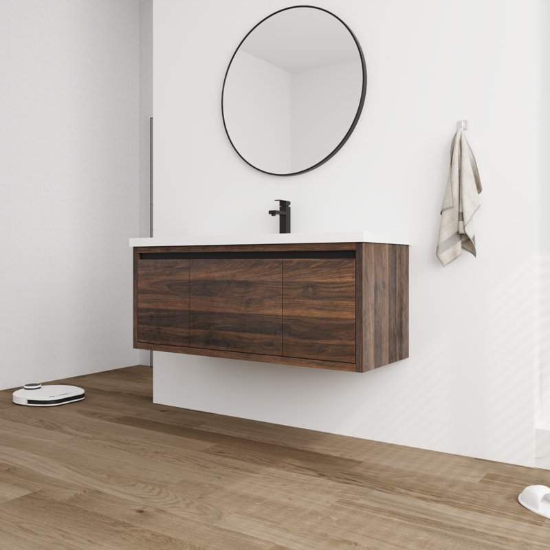 Wicham 48'' Single Bathroom Vanity with Resin Top, Brown