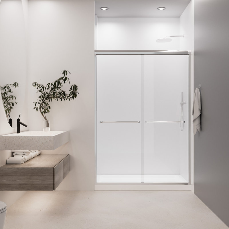 Mortix 44”-48” W x 72” H Semi-Frameless Double Sliding Shower Door, Bypass Design, 1/4” (6mm) SGCC Tempered Glass – Chrome Finish