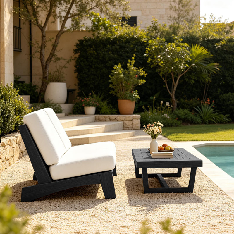 Ensemble de conversation Polett, 2 pièces: table, causeuse, Beige, Black