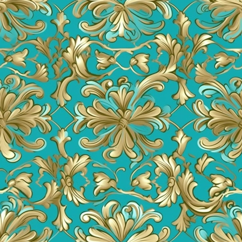 Polyester Comforter, Gold/Cyan Damask, King Comforter