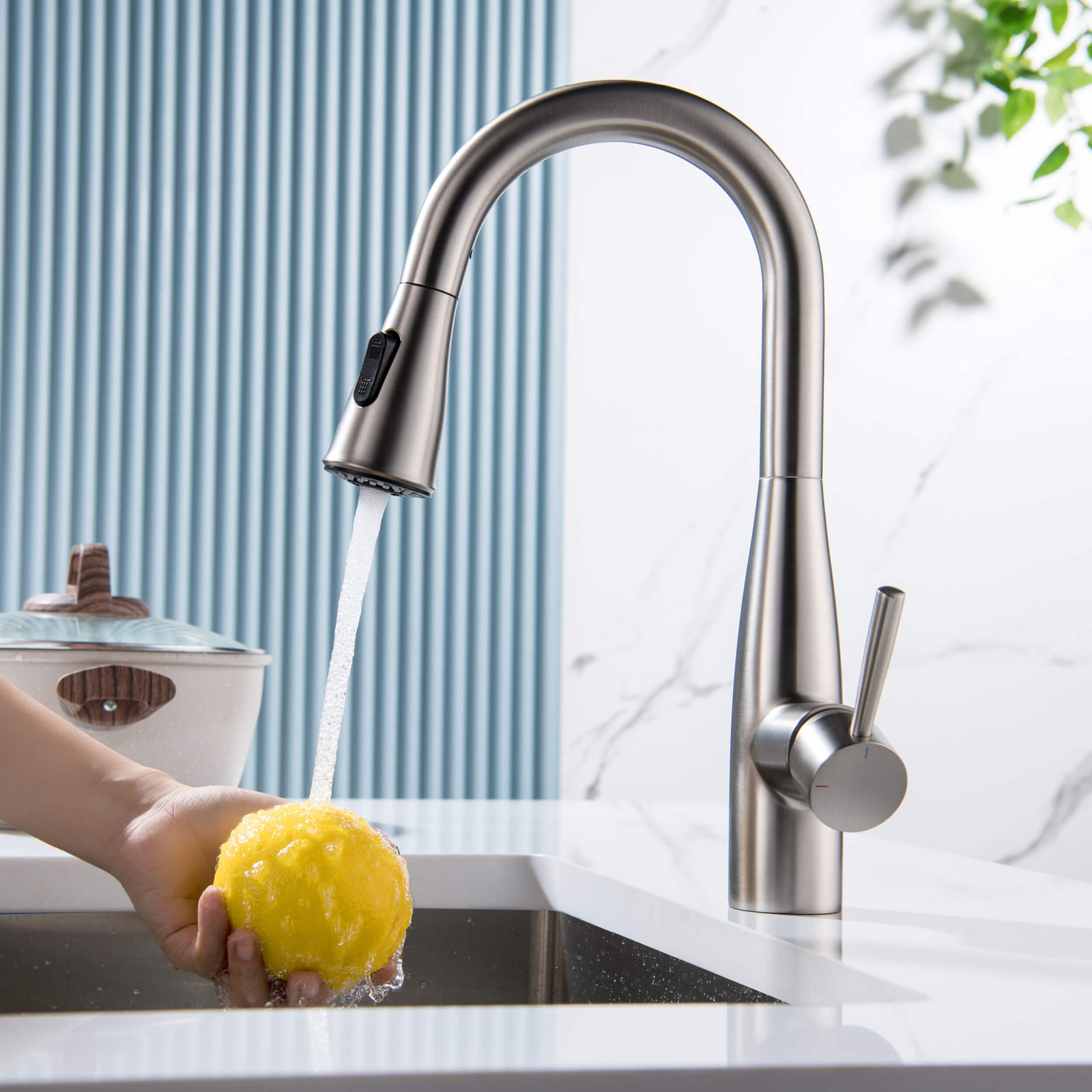 Bari Pull-Down Faucet with Soap Dispenser, Brushed Nickel