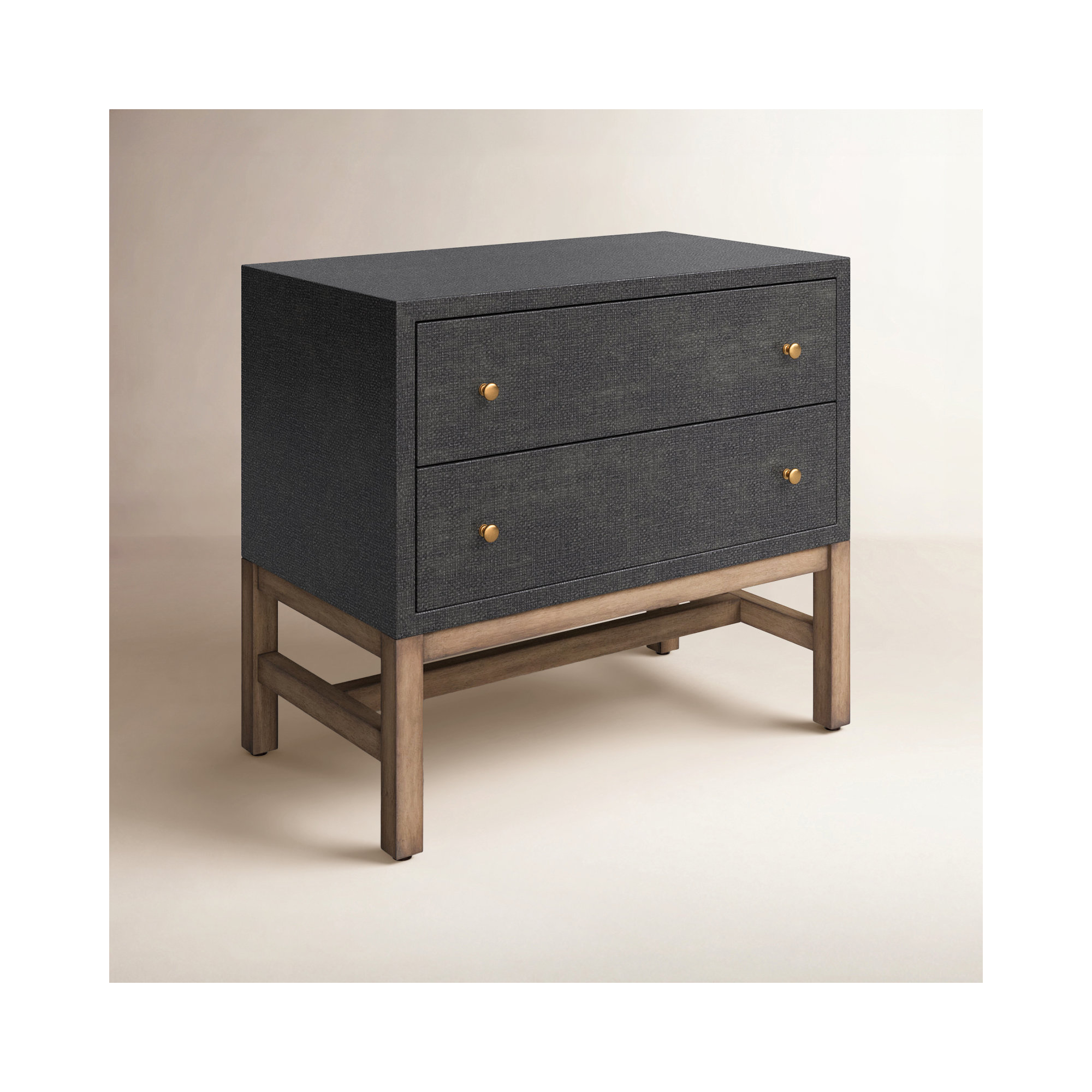 Hakana 2 - Drawer Raffia Nightstand, Black