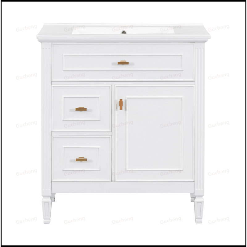 Meuble-lavabo en bois 30 po avec tablette ajustable et lavabo, Blanc