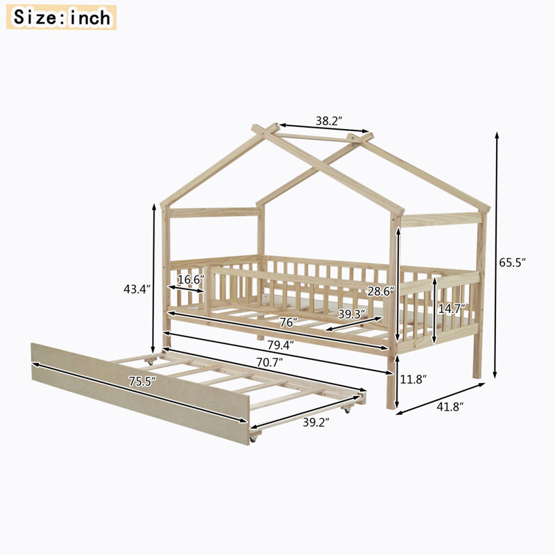 Lit maison en bois avec lit gigogne Billingsy, Simple