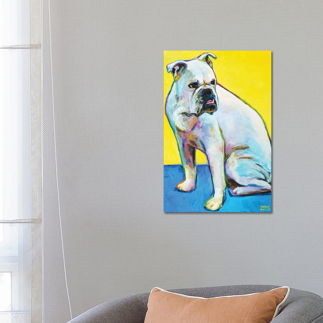 Bulldogge auf Gelb von Robert Phelps - Galerie-verpackte Leinwand Giclée