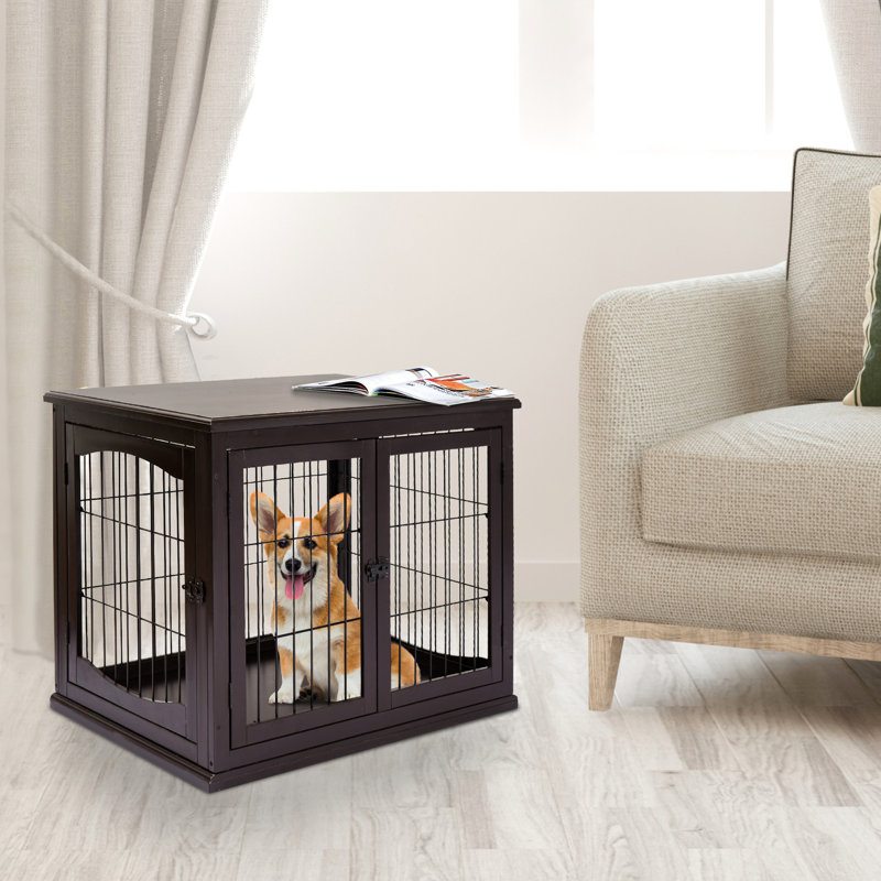 Décoration décorative pour chiot, petite table de bout pour cage de chien avec porte verrouillable, deux entrées pour l'intérieur et cage de fabrication en fil métallique