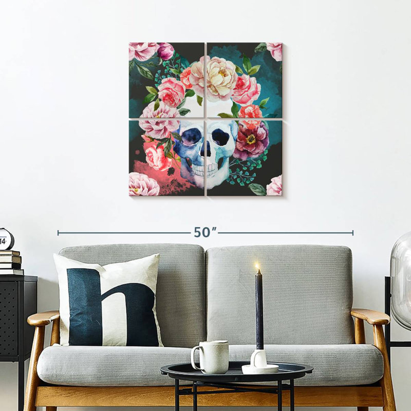 Crâne floral Kerner, H 26 po x l 26 po