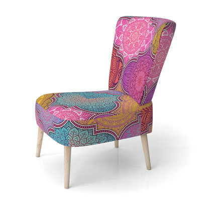 Multicolor Ethnic Patchwork - Upholstered Patterned Accent Side Chair