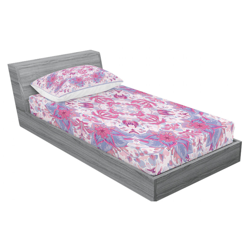 Microfiber Floral Sheet Set, Twin Sheet Set with 1 Pillowcase
