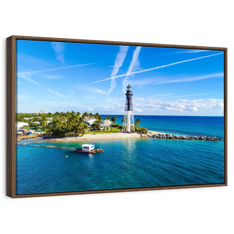 Florida Lighthouse Point, 25 po x 17 po, Cadre flottant en noyer