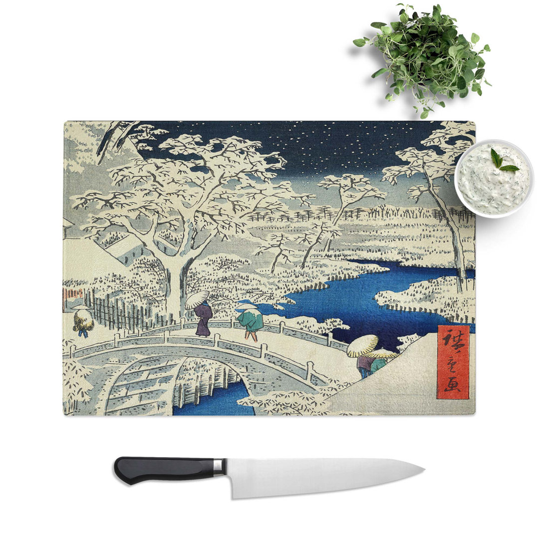 Glass Meguro Drum Bridge And Sunset Hill by Utagawa Hiroshige Chopping Board