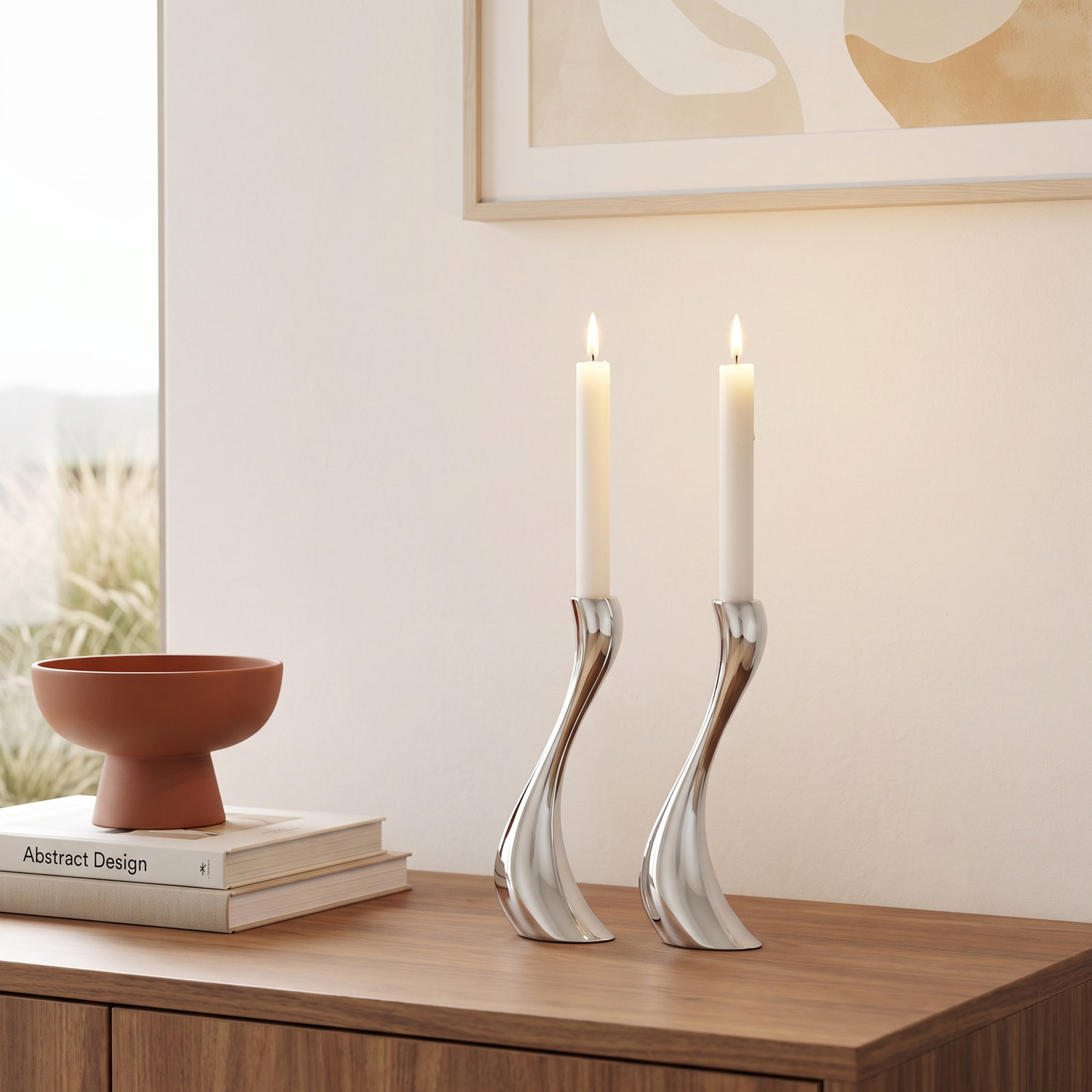 Cobra Stainless Steel Candlestick, Stainless Steel, 6.3" H x 2.95" W x 3.35" D