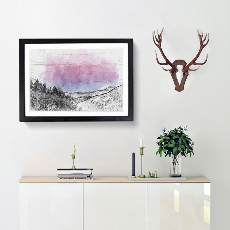 Purple Sky Over the Mountains in Abstract - Picture Frame Graphic Art Print, Black, 40cm H x 60cm W x 2cm D