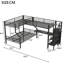 Lit mezzanine simple au-dessus d'un lit double en L avec garde-robe et bureau intégrés, design moderne, métal noir, idéal pour la chambre à coucher, largeur de 77,9 po pour les ports de bureau latéraux, lit, frères et sœurs appropriés, 210 lb, 132,2 po