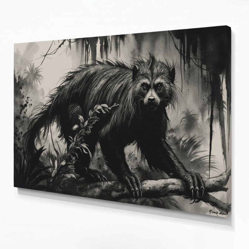 Faune Binturong, art mural sur toile grise, H 8 po x l 10 po