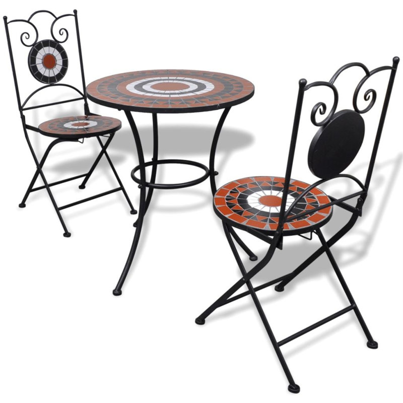 Ensemble bistro 2 personnes Steffey, Terracotta/White, 27.6" H x 23.6" W x 23.6" D