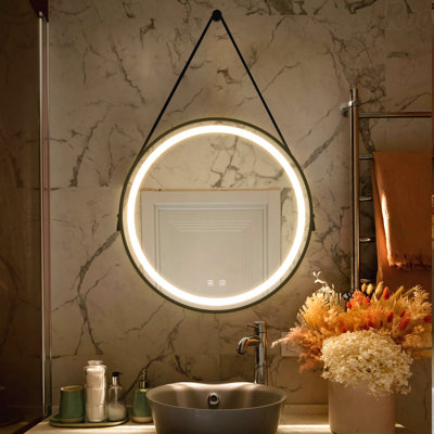 Black Aluminum Alloy Frame LED Bathroom Vanity Accent Mirror - Focused Backplane, High Lumen, Dimmable Touch, Wall Switch Control