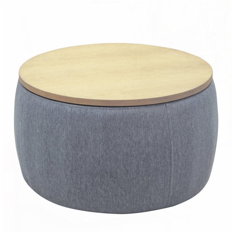 Round Storage Ottoman, 2 in 1 Function, Work as End table and Ottoman, Dark Gray