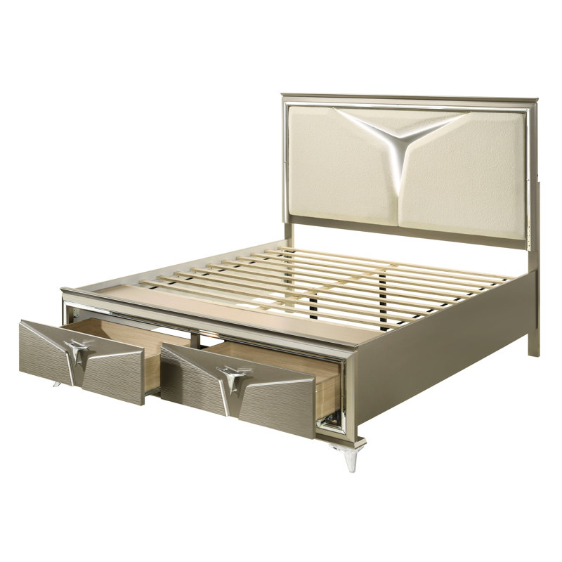Grand lit avec tête de lit à DEL tendance et tiroirs de rangement pratiques