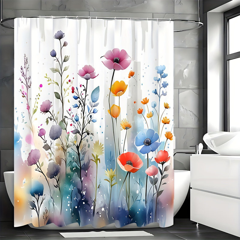 Floral Shower Curtain with Hooks Included, 72"H x 72"W