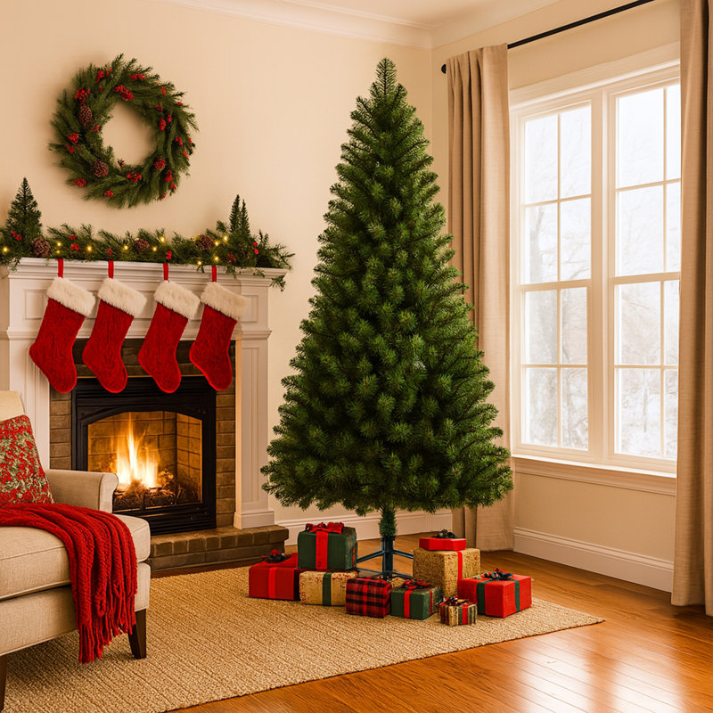 Arbre de Noël artificiel de 7 pi avec branches pleines et 775 pointes, classique pour les fêtes à la maison, support en métal, branches à charnières, décoration de Noël ignifuge, matériau