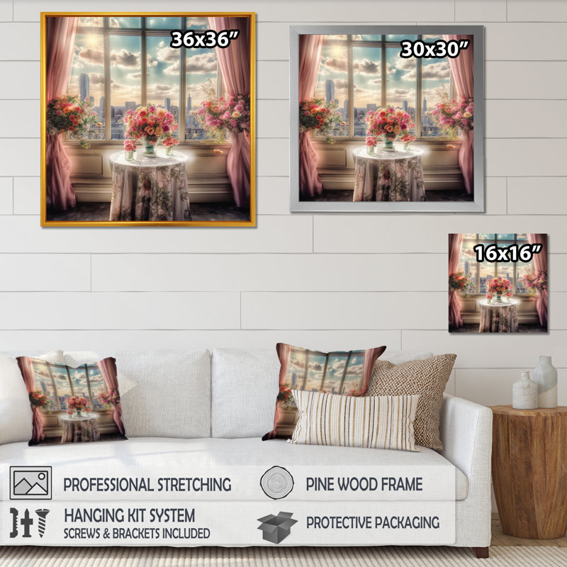 Beautiful Table View Of New York I, reproduction d'art sur toile, H 30 po x l 30 po x P 1 po, Cadre flottant doré
