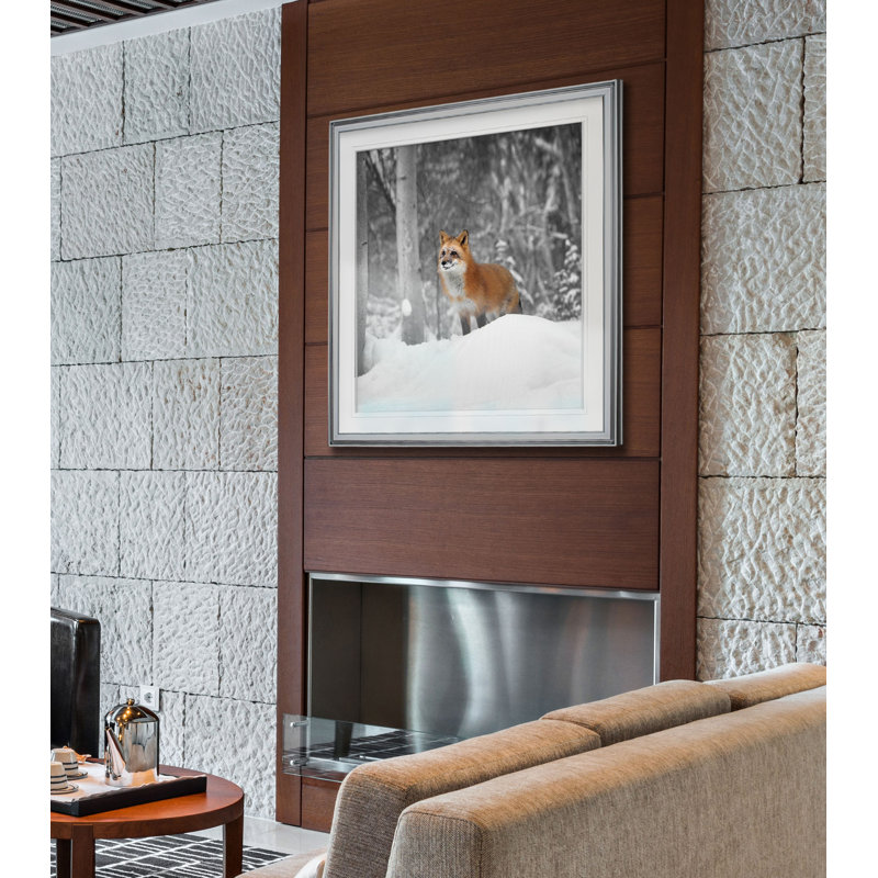 « snowy sentinelle », reproduction de photo, H 17,5 po x l 17,5 po x P 1,5 po, Cadre argenté