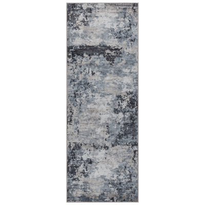 Rayna Kaori Charcoal Gray Ivory Machine Washable Modern Abstract Industrial Indoor Area Rug, Flat Pile for Living Room & Bedroom - Charcoal, 2x6 Runner
