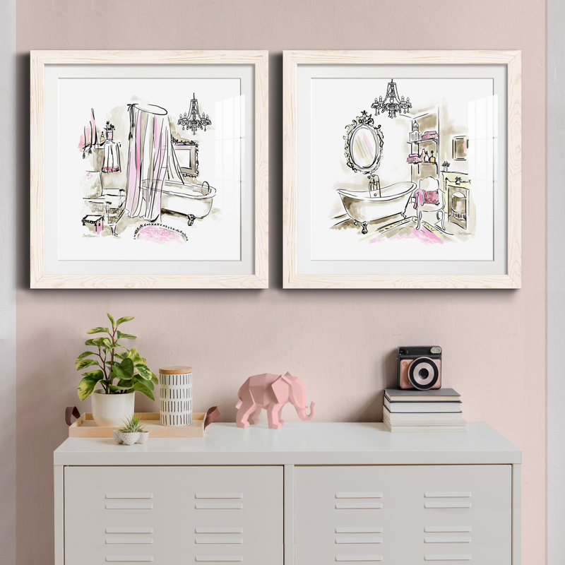 «Pink Opulence I», ensemble de 2 cadres photo, H 27,5 po x l 55 po x P 1,5 po, Cadre blanc