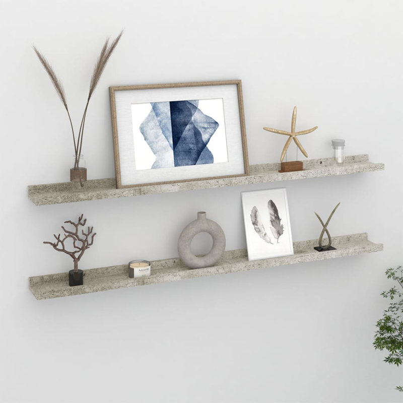 Gracelan 2 Piece Picture Ledge Wall Shelf, Concrete Grey, 3 cm H x 100 cm W x 9 cm D
